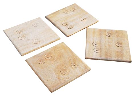 GREENGOLD Bamboo Foundation Wooden Coasters Lotus Patachitra, 8.8 cm x ...