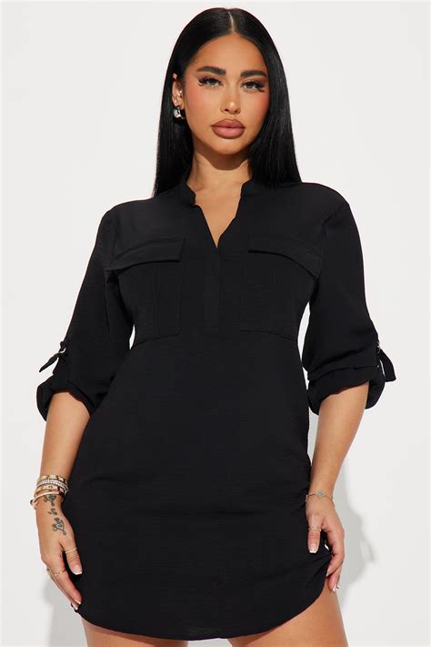 Jennifer Mini Shirt Dress - Black | Fashion Nova