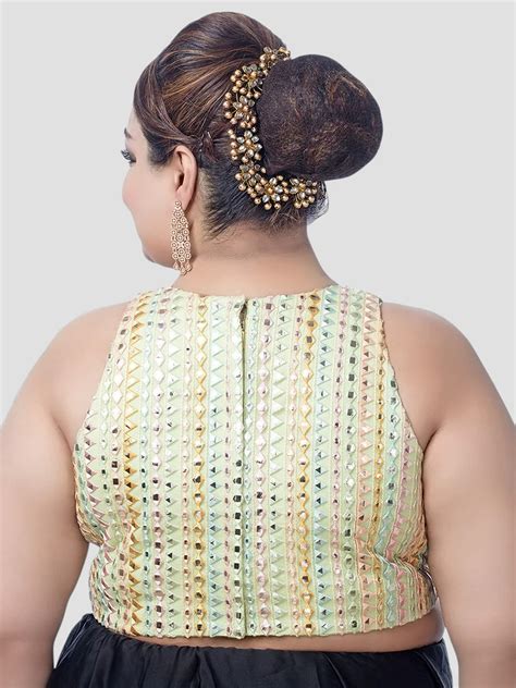 Pista Green Silk High Neck Sleeveless Readymade Blouse