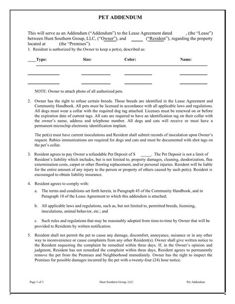 Free Printable Pet Addendum Templates [PDF, Word] Lease