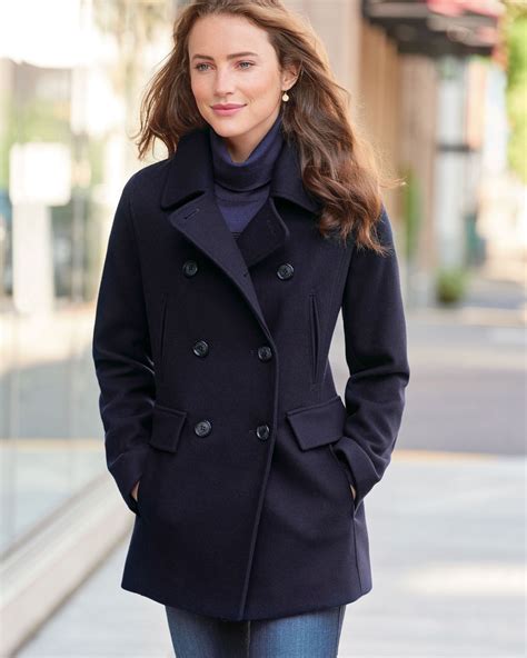Navy Wool Pea Coat Ladies - Tradingbasis