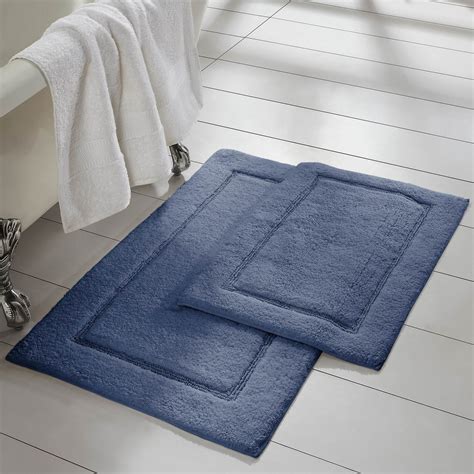 Modern Threads Non-Slip Bath Rug Set, Denim Blue 100% Cotton, 17" x 24 ...