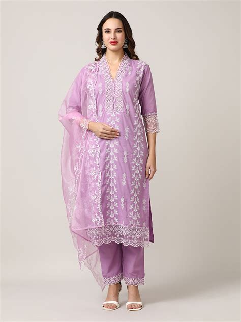 Embroidered Pure Cotton Floral Kurta Sets With Dupatta - Jaipur Kurti