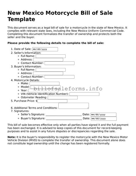Printable New Mexico Motorcycle Bill of Sale Template ⋆ Free Bill of ...