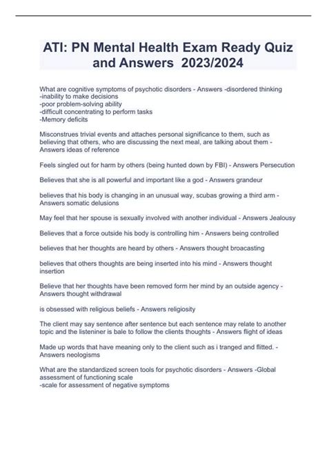ATI: PN Mental Health Exam Ready Quiz and Answers 2023/2024 - ATI PN ...