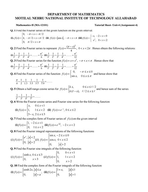 MA12101-tutorial-unit 2 Fourier series - DEPARTMENT OF MATHEMATICS ...