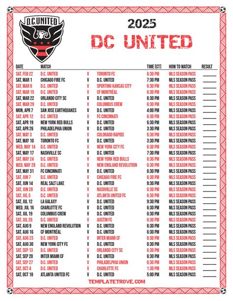Printable2025 DC United Soccer Schedule