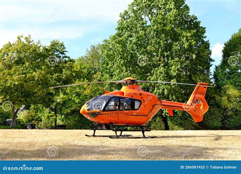 Eurocopter EC 135 D-HZSI on Helipad, Orange Rescue Helicopter, Air Medical Services, German Air ...