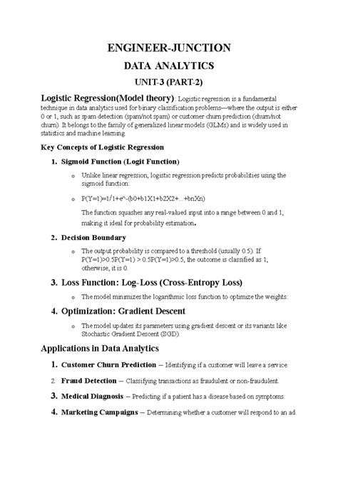 DATA ANALYTICS: Logistic Regression Overview and Applications - Studocu