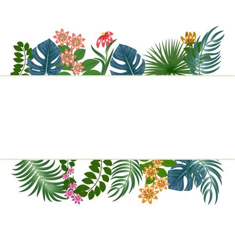Frame with tropical leaves of palm tree and yellow flowers. Botany ...