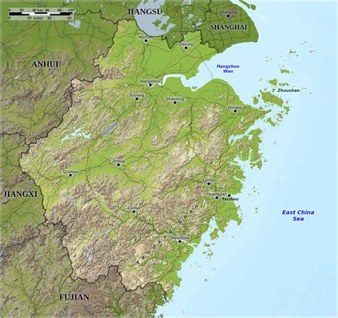 Blue Green Atlas - Free relief map of China - Zhejiang