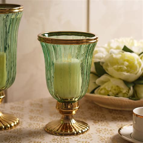 Shop Green Glass Textured Hurricane with Stand - Small - at Best Price ...