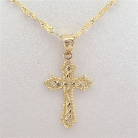 Solid 10K Gold Cross Pendant With Textured Diamond Cuts, Stylish ...