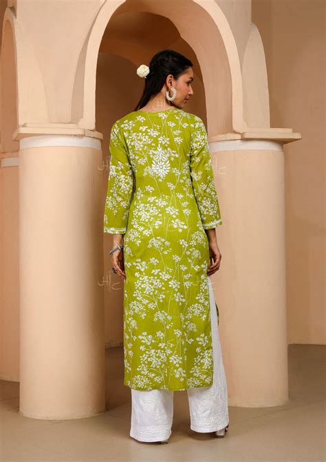 Zainab Green Chikankari Kurta - Straight Fit Kurta – House of Chikankari