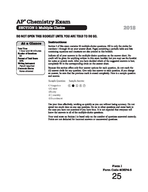 2018 AP Chem Practice Test: Section I Multiple Choice Questions - Studocu