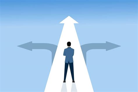 Businessman must choose between three different options indicated by ...