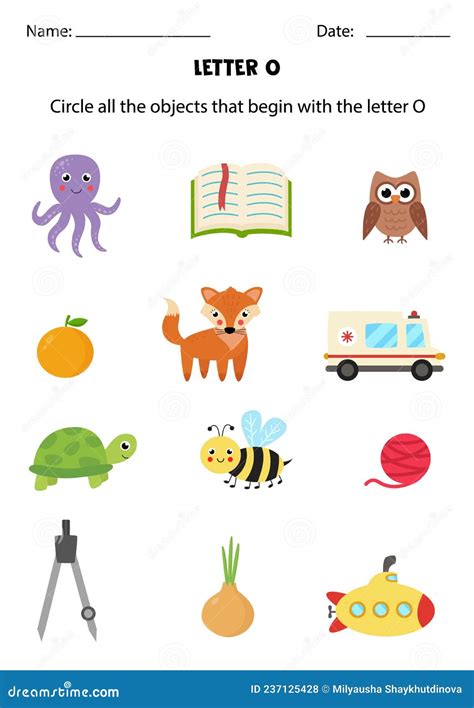 Letter Recognition for Kids. Circle All Objects that Start with O ...