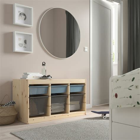 TROFAST storage combination with boxes, light white stained pine grey ...