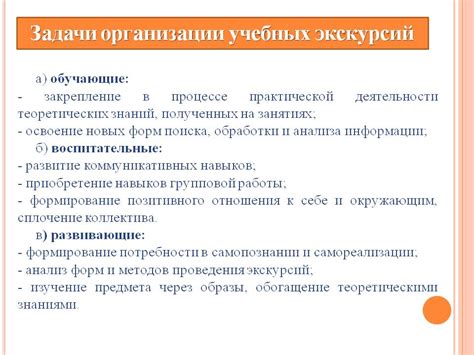 Задачи урока экскурсии