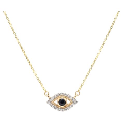 Diamond and Blue Sapphire Evil Eye Pendant Necklace In 14K Yellow Gold ...