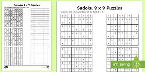 Printable Sudoku Worksheets - 9 x 9 Sudoku Worksheet