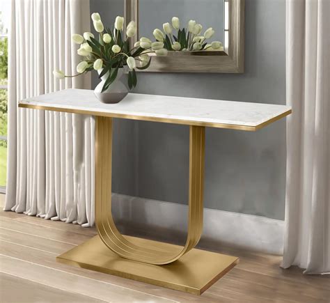 NU INVENTION Metal Console Table in Golden Finish with Engineered Wood ...
