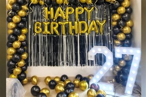 Classic Black & Gold Birthday Decor with Number Neon Light