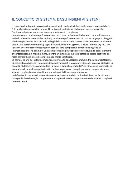 IL Concetto DI Sistema. Dagli Insiemi AI Sistemi - IL CONCETTO DI ...
