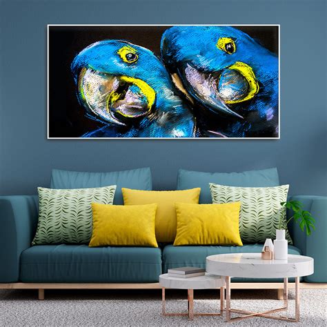 Blue Parrots Pastel Art Wall Painting – Vibecrafts