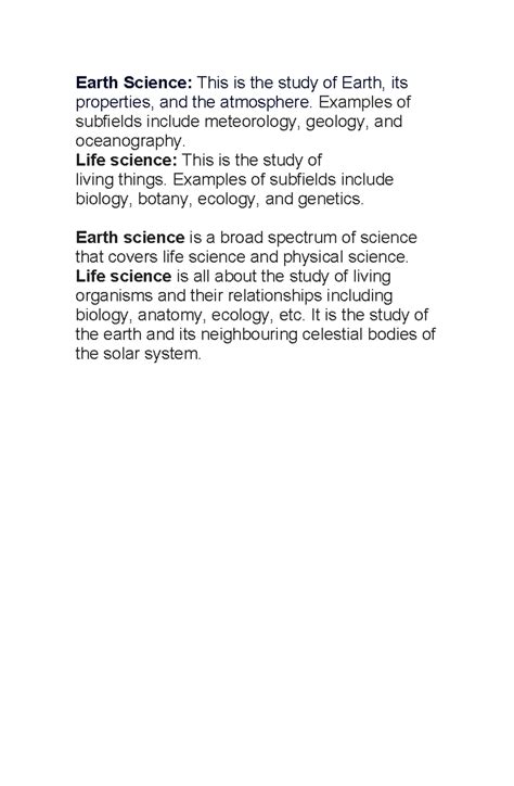 Definition of Earth and Life Science - Earth Science: This is the study ...