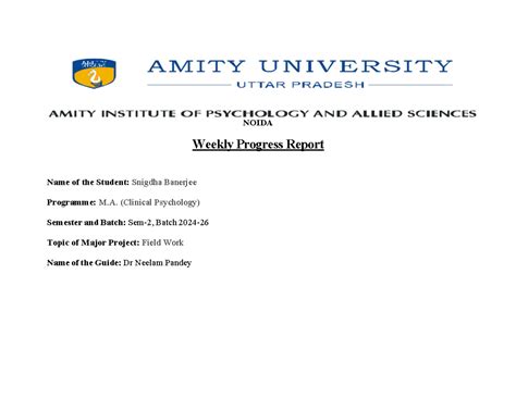 M.A. Clinical Psychology WPR-9: Weekly Progress Report - Studocu