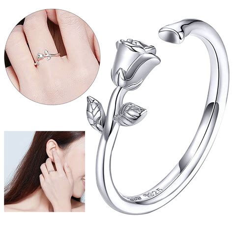 Buy Sunward Retro Open Rose Wound Ring With Sterling Silver Adjustable ...