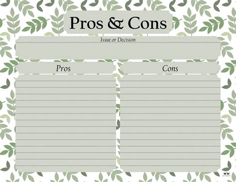 Pro And Con Printable Sheets