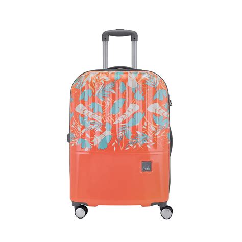 Genie Foliage Trolley Bag Medium Size, 66 cms Coral Printed Hard Side ...