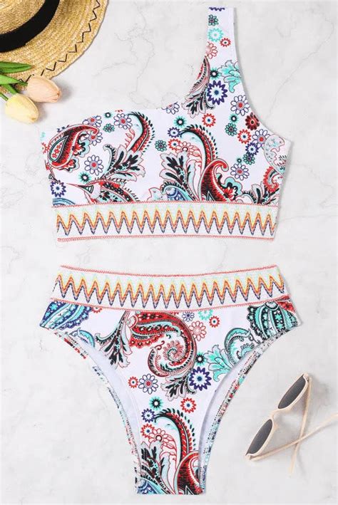 Buy Boho Print One Shoulder Bikini Set – Angel Croshet