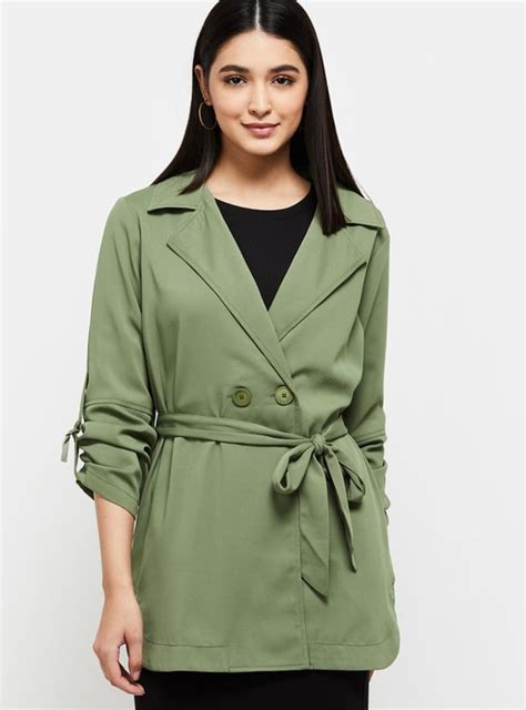 Buy Women Solid Lapel Collared Casual Jacket Online at just Rs. 1399.0 ...