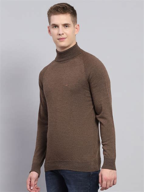 Buy Men Brown Solid High Neck Full Sleeve Pullover Online in India ...