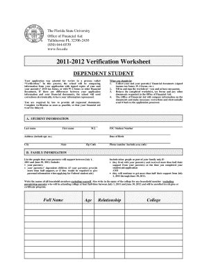 Fillable Online financialaid fsu financial aid payment worksheet form ...