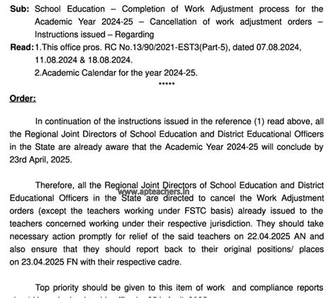 Work Adjustments are Cancelled by 22nd April 2025, Teachers to Report ...