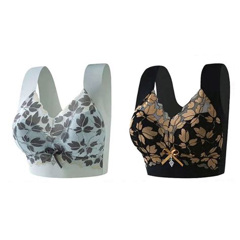 2 Pack Plus Size Bras for Women Embroidery Seamless T-Shirt Bras Comfy ...