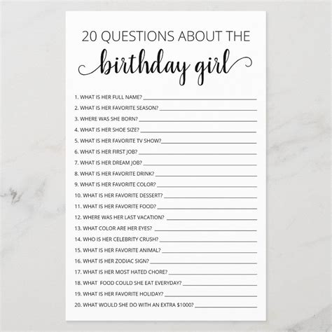 20 questions about the birthday girl birthday game – Artofit