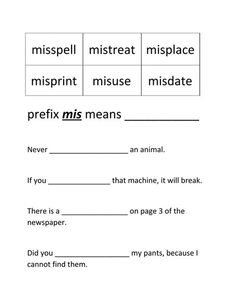 Prefix mis- online exercise for - Worksheets Library