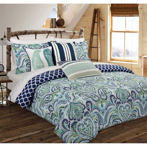 Nouvelle Home Painterly Paisley Blue Cotton Reversible Comforter Set ...