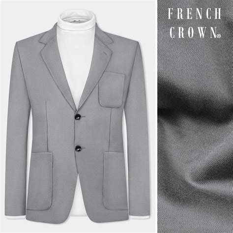 Venus Gray Solid Premium Cotton Single Breasted Blazer For Men.