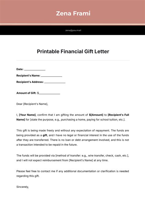 Gift Letter Template for Mortgage (Word)
