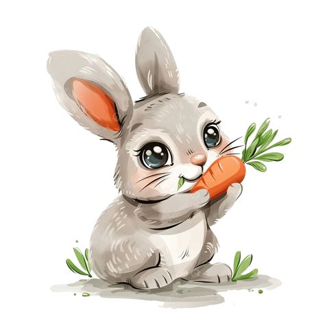 Cute Rabbit Eating Carrot Cartoon Illustration, Cartoon, Carrot, Rabbit ...