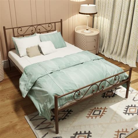 Ironic House Pavo Metal Platform Double Size Bed Frame with Headboard ...