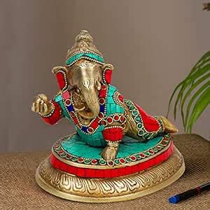 ARTVARKO Baby Ganesha Crawling with laddu Brass with Inlay Handwork ...