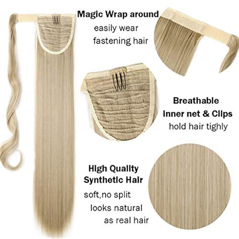26" long straight wrap around ponytail extensions synthetic clip in ...