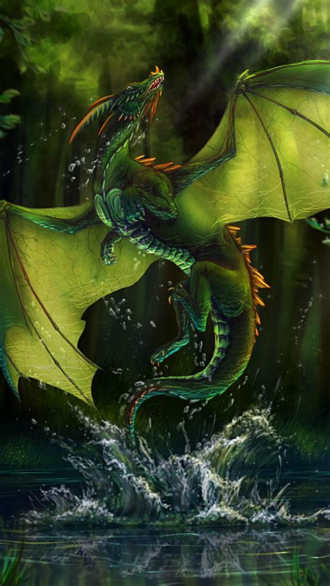 Download wallpaper 1080x1920 dragon, lake, forest, water, art samsung ...